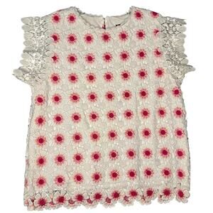 J. Crew Keyhole Back Lace Overlay Lined Popover Top Women S Petal Pink & White